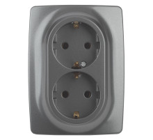 ЭРА Розетка Серия 12 12-2106-12 двойная с заземлением 2X2P+E Schuko 16A-250В IP20 графит