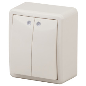 ЭРА Выключатель Эксперт 11-1205-02 двойной с подсветкой 10АХ-250В IP20 ОУ слоновая кость