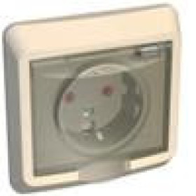 Systeme Electric Этюд Крем Розетка 1-ая с/з с защитными шторками с крышкой IP44