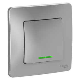 Systeme Electric Blanca внутр Алюминий Переключатель 1-клавишный с подсветкой, 10А, 250B