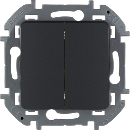 Выключатель двухклавишный - Legrand/Daccord Inspiria - 10АХ 250В безвинтовые зажимы - антрацит