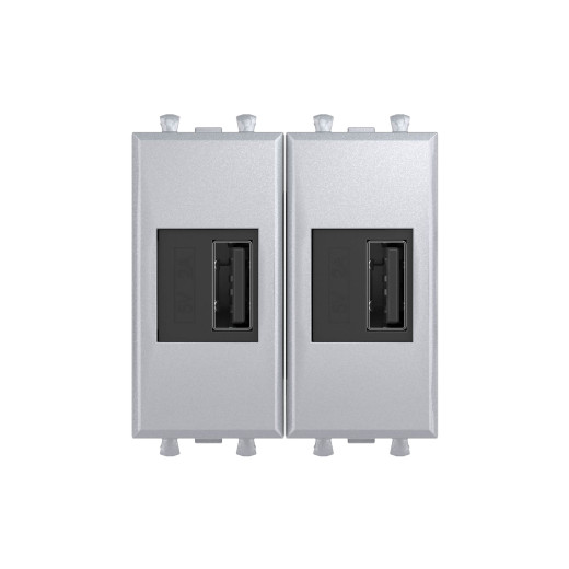 USB зарядное устройство модульное, Avanti, закаленная сталь, 2модуля, 2.1 А