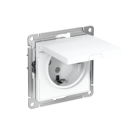 Systeme Electric AtlasDesign Бел Розетка с/з со шторками с крышкой, 16А, IP20, механизм