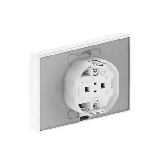Механизм розетки двойной, 16А, IP44, с заземлением, со шторками, с рамкой, с крышками, белый Эпика EKF