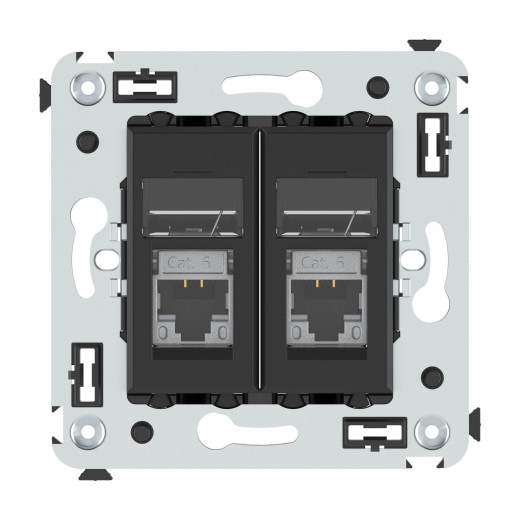 Компьютерная розетка RJ-45 в стену, кат.6 экранированная  двойная, Avanti, черный матовый