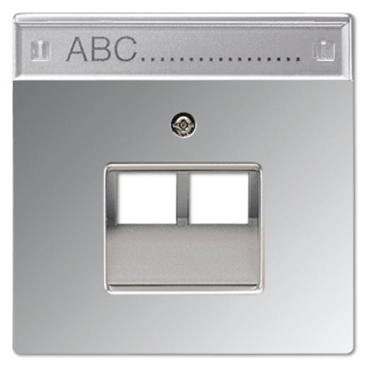 Крышка для сдвоенной телефонной и компютерной розетки  UAE с полем для надписи, полированный хром