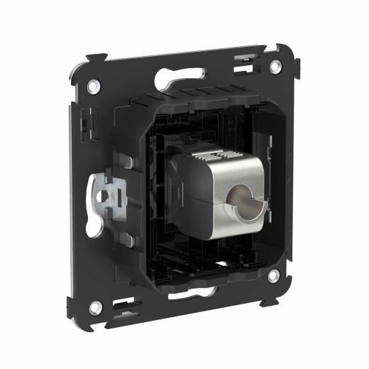 Компьютерная розетка RJ-45 без шторки в стену, кат.6А одинарная экранированная, Avanti, черный квадрат