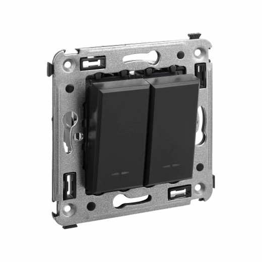 Инвертор двухклавишный в стену, Avanti, черный матовый