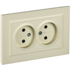 IEK BRITE Бежевый Розетка 2-я без з/к с з/ш 10А в сборе РСш12-2-БрКр