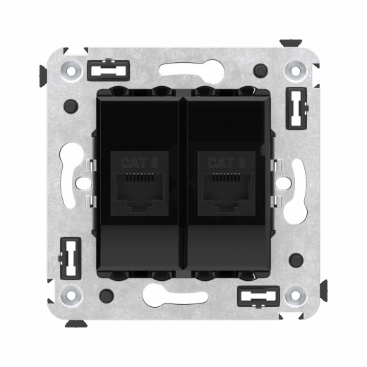 Компьютерная розетка RJ-45 без шторки в стену, кат.6 двойная, Avanti, черный квадрат