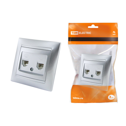 Розетка двойная телефонная RJ11  серебр. металлик 