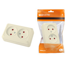 TDM Розетка двойная 2П открытой установки с з/ш IP20 10А, слоновая кость 