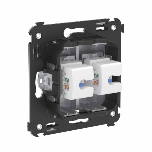 Телефонная розетка RJ-12 без шторки в стену двойная, Avanti, закаленная сталь