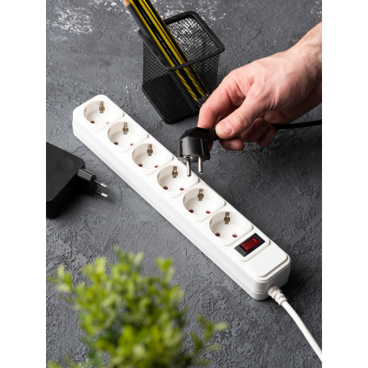 Сетевой фильтр 6*3м 10А/2,2 кВт с выкл. c/з ПВС 3x0,75 Блокбастер EKF PROxima