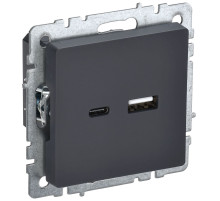 IEK BRITE BASE Графит Розетка USB A+C 18Вт РЮ11-1-БрГ