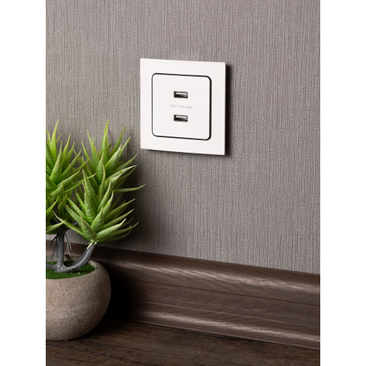 Стокгольм Механизм Розетки USB 2-местной 2,1А винтовые клеммы белый EKF PROxima