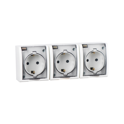 Simon15 Aqua Белый Розетка 3-я с/з с крышкой наружная,IP54