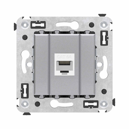 Компьютерная розетка RJ-45 без шторки в стену, кат.6А одинарная, Avanti, закаленная сталь