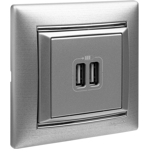 Зарядное устройство USB тип А / тип А - Legrand Valena - 3000мА 15Вт - алюминий