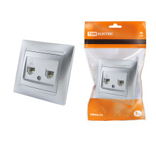 TDM Розетка телефонная RJ11 + компьютерная RJ45 серебр. металлик 