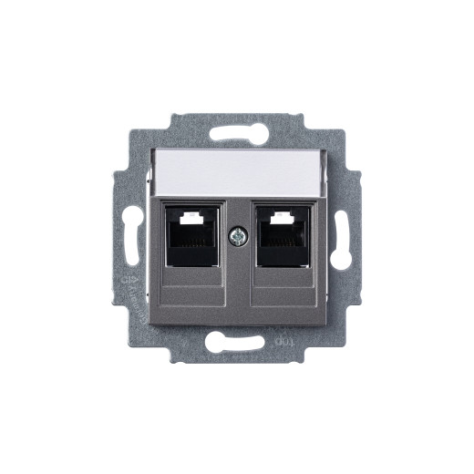 Розетка информационная ABB Levit двойная 2хRJ45 категория 5e сталь