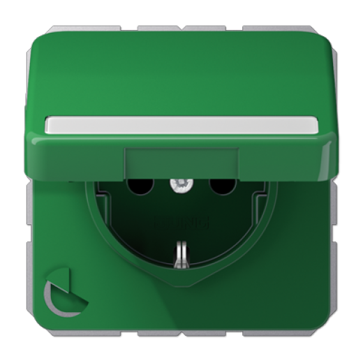 Штепсельная розетка SCHUKO 16A 250V~ с полем для надписи и защитой от влажности, зеленая