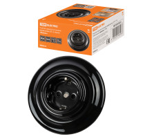 TDM Розетка скрытой установки фарфоровая 2П+З 16А 250В черная «Болонь»