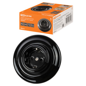 TDM Розетка скрытой установки фарфоровая 2П+З 16А 250В черная «Болонь»