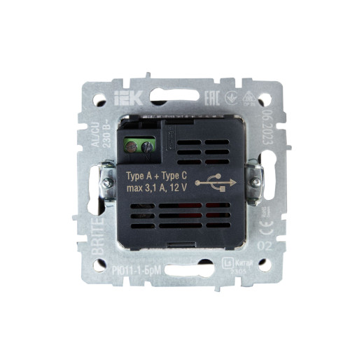 BRITE Роз. USB A+C 18Вт РЮ11-1-БрЧ черн. IEK