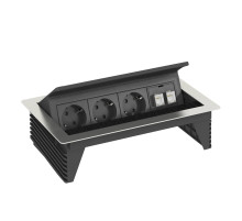 OBO Bettermann Настольный бокс с крышкой DBK (3 розетки 220В, 2хRJ45 категория 6 экранированные) нержавеющая сталь
