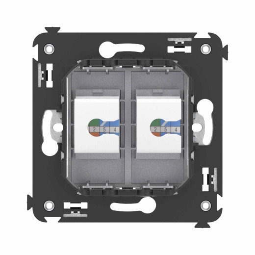 Телефонная розетка RJ-12 без шторки в стену двойная, Avanti, закаленная сталь
