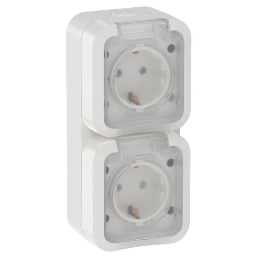 TORS Розетка 2-ая с з/к кр. верт. 16А IP55 TS332 белый IEK