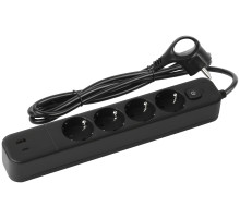 ЭРА Сетевой фильтр USF-4es-1,5m-2xUSBAC-B с базовой защитой с заземлением с выкл. 4 розетки+2xUSBA+C 2,4A 1,5м 10А