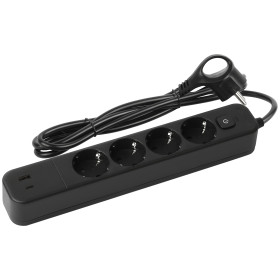 ЭРА Сетевой фильтр USF-4es-1,5m-2xUSBAC-B с базовой защитой с заземлением с выкл. 4 розетки+2xUSBA+C 2,4A 1,5м 10А