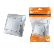 TDM Розетка 2П+З 16А 250В IP44 с защ. шт. с крышкой серебр. металлик 