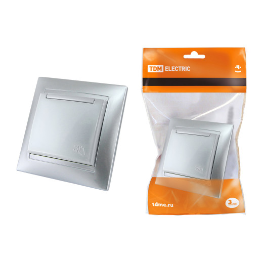 Розетка 2П+З 16А 250В IP44 с защ. шт. с крышкой серебр. металлик 