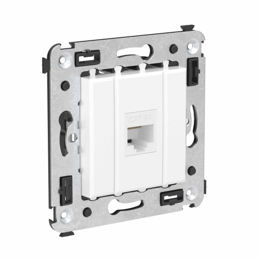 Компьютерная розетка RJ-45 без шторки в стену, кат.6A одинарная, Avanti, белое облако