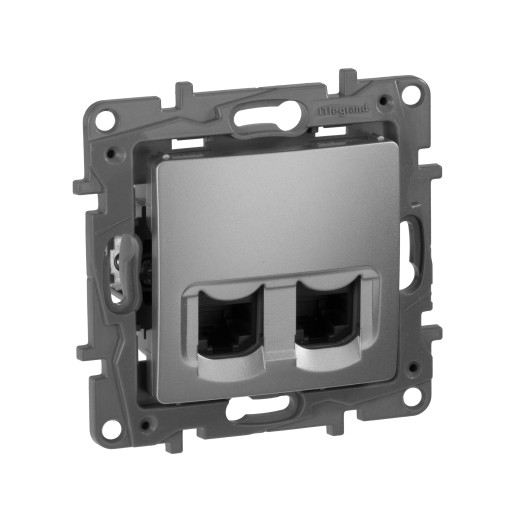 Розетка компьютерная двойная RJ45 категория 5e UTP - Legrand Etika - алюминий