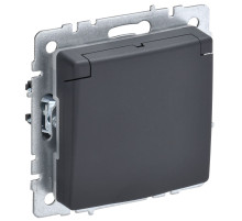 IEK BRITE BASE Графит Розетка 1-м с/з с защ. штор и крыш 16А IP44 РСбш10-3-44-БрГ