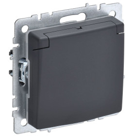 IEK BRITE BASE Графит Розетка 1-м с/з с защ. штор и крыш 16А IP44 РСбш10-3-44-БрГ