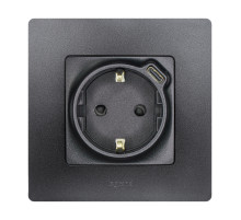 Legrand Etika Антрацит  Розетка с/з со шт. 16А 250В с USB тип C 1500мА 7,5Вт безвинтовые зажимы.