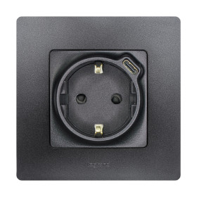 Legrand Etika Антрацит  Розетка с/з со шт. 16А 250В с USB тип C 1500мА 7,5Вт безвинтовые зажимы.
