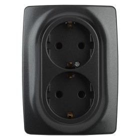 ЭРА Розетка Серия 12 12-2106-05 двойная с заземлением 2X2P+E Schuko 16A-250В IP20 антрацит