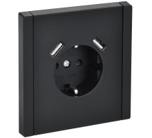 IEK FORTE&PIANO Черный Розетка с/з со шт винтовое крепление 16А USB A+A 3,1А FP145