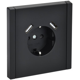 IEK FORTE&PIANO Черный Розетка с/з со шт винтовое крепление 16А USB A+A 3,1А FP145