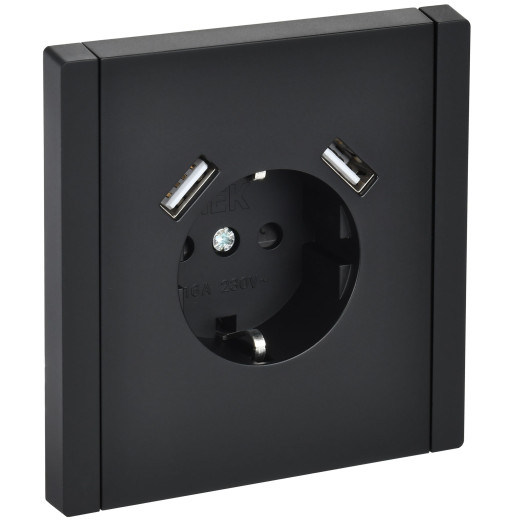 FORTE&PIANO Роз. з/к/ш в/к 16А USB A+A 3,1А FP145 чер. IEK