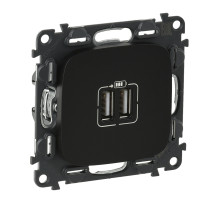 Legrand Valena ALLURE Антрацит Розетка 2-ая USB 240В/5В 1500мА (с лицевой панелью).