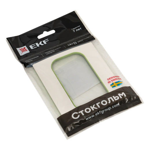 Стокгольм Рамка для розетки 2-местная белая с линией цвета зеленый EKF PROxima