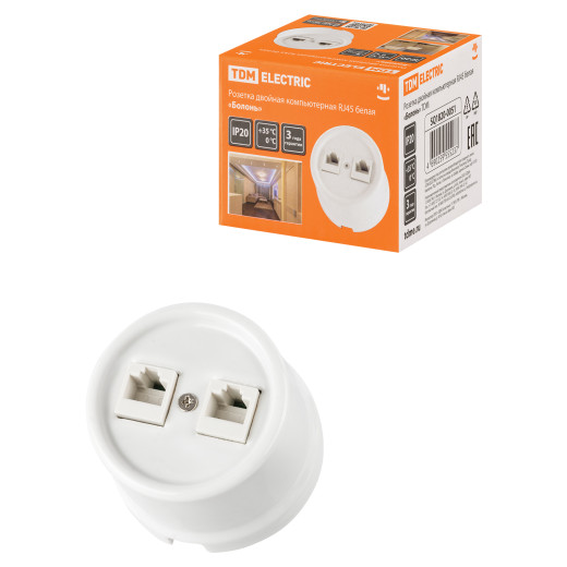 Розетка двойная компьютерная RJ45 белая «Болонь» TDM
