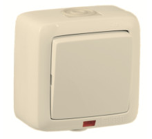 Hegel Альфа IP44 наруж Слоновая кость ВА10-262-01 Переключатель 1-клавишный с индикацией, брызгозащищенный